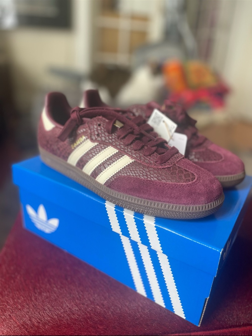 adidas Samba OG Snakeskin Maroon Burgundy 7.5 W Rare Deadstock Sold Out NEW